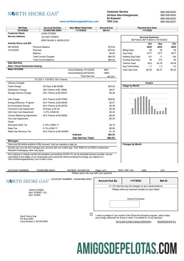 Para baixar modelo de conta de serviços públicos de gás EUA Illinois North Shore em formato Word e PDF